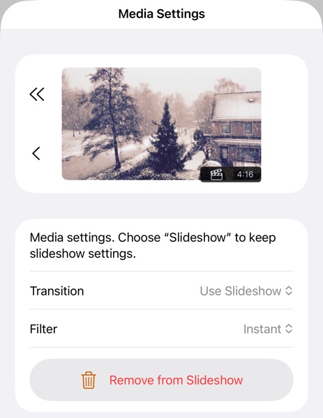 SlideFlow: Media settings for a single video