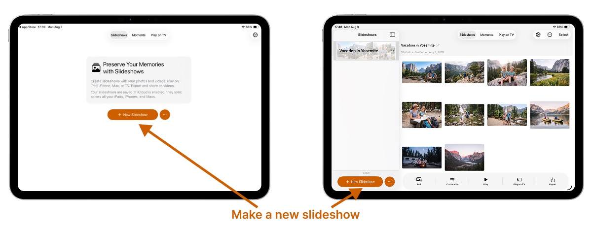 Make a new slideshow in SlideFlow on iPad