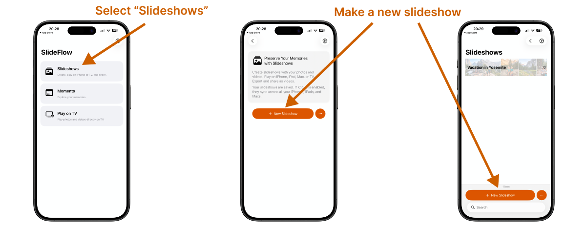 Make a new slideshow in SlideFlow on iPhone
