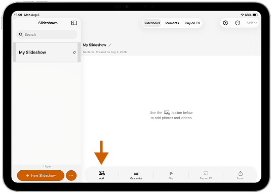 Add photos and videos to a slideshow in SlideFlow on iPad