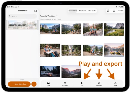 Export vertical or horizontal slideshows on iPad