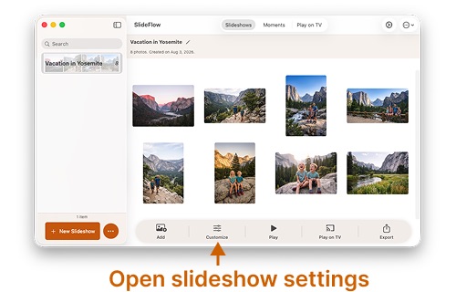 SlideFlow: Open slideshow settings on Mac