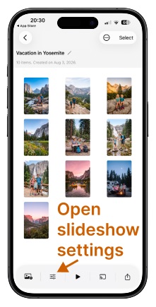 SlideFlow: Open slideshow settings on iPhone
