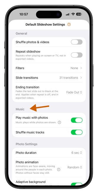 SlideFlow: Music in the default slideshow settings