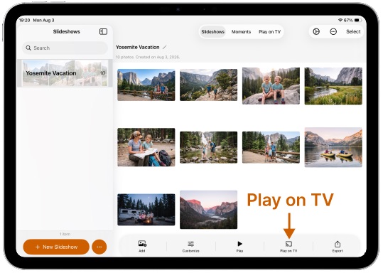 SlideFlow: the Play on TV button on iPad