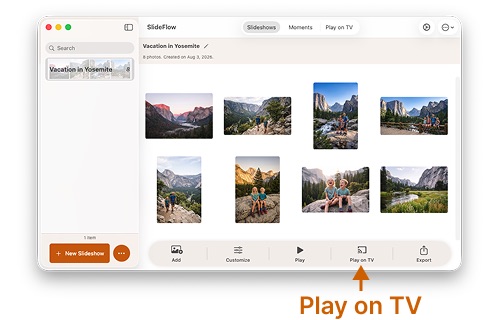 SlideFlow: the Play on TV button on Mac