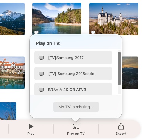 SlideFlow: selecting a TV from the list of detected devices