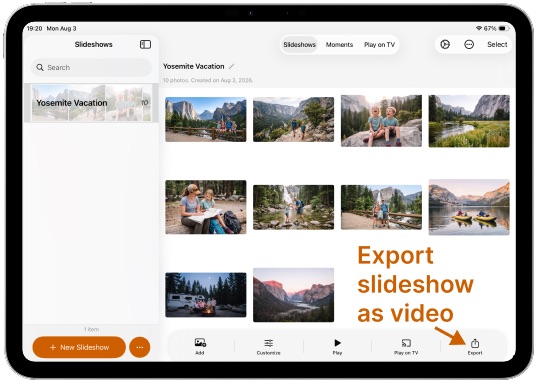 SlideFlow: Export a slideshow on iPad