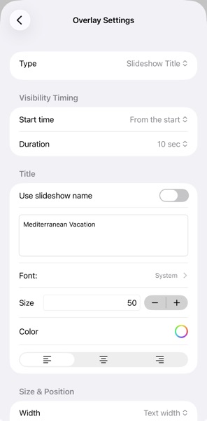 SlideFlow: Overlay settings for a slideshow title