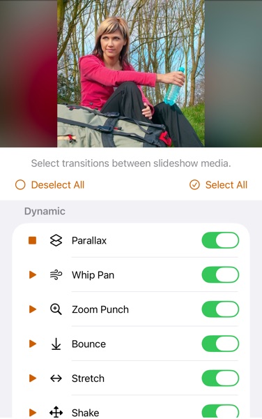 SlideFlow: Selecting transitions between slideshow media