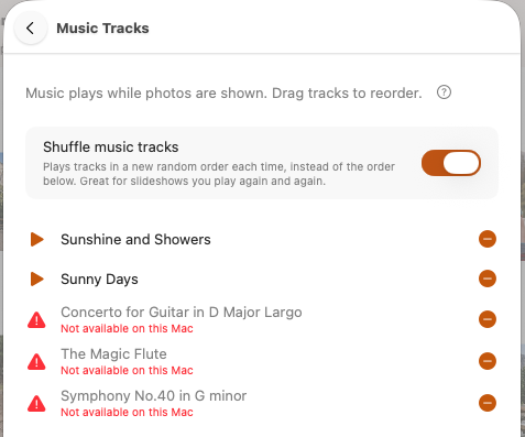 SlideFlow: Music library tracks marked as not available on this Mac