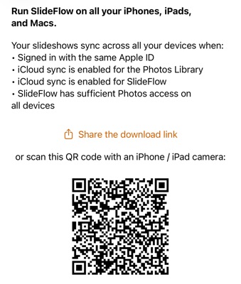 SlideFlow: the Run on iPhones / iPads / Macs screen