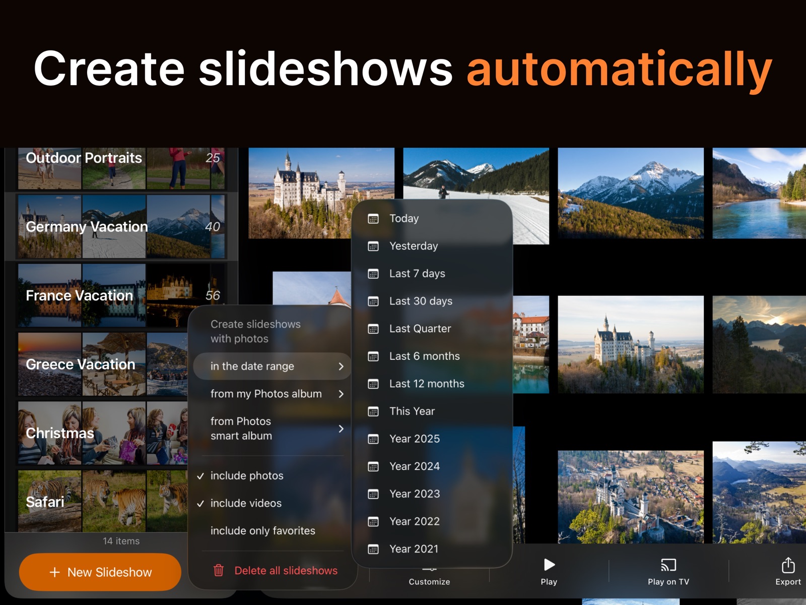 SlideFlow on iPad: automatically creating slideshows for a date range, Photos album, or smart album