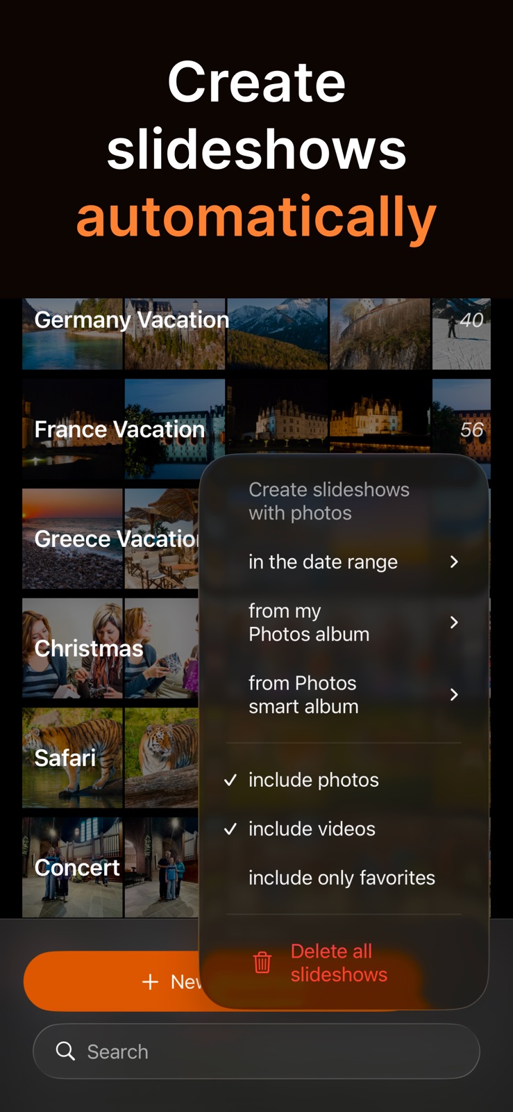 SlideFlow on iPhone: automatically creating slideshows for a date range, Photos album, or smart album